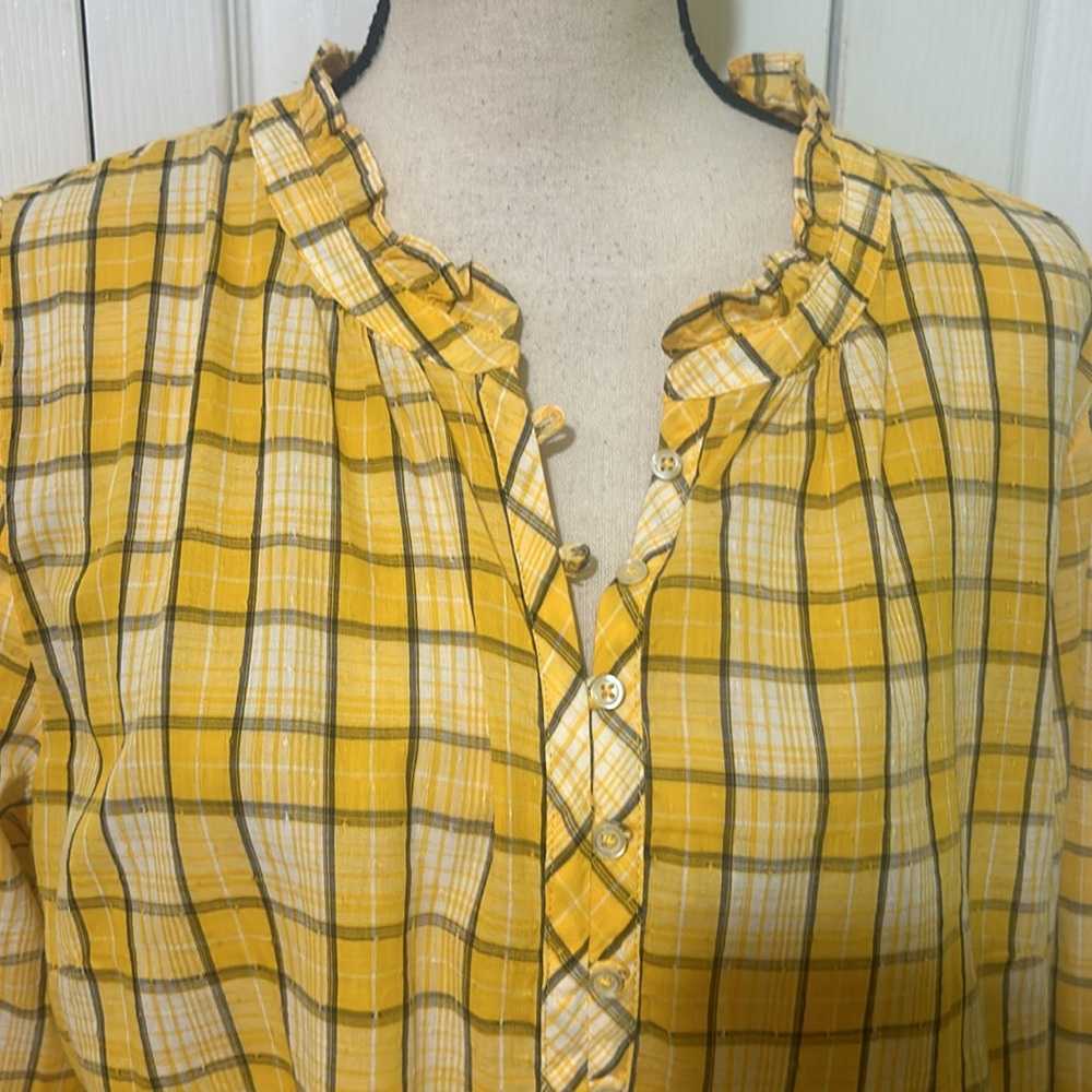 Talbots RUFFLE TRIM POPOVER - CHANDELIER PLAID - Picture 3 of 6